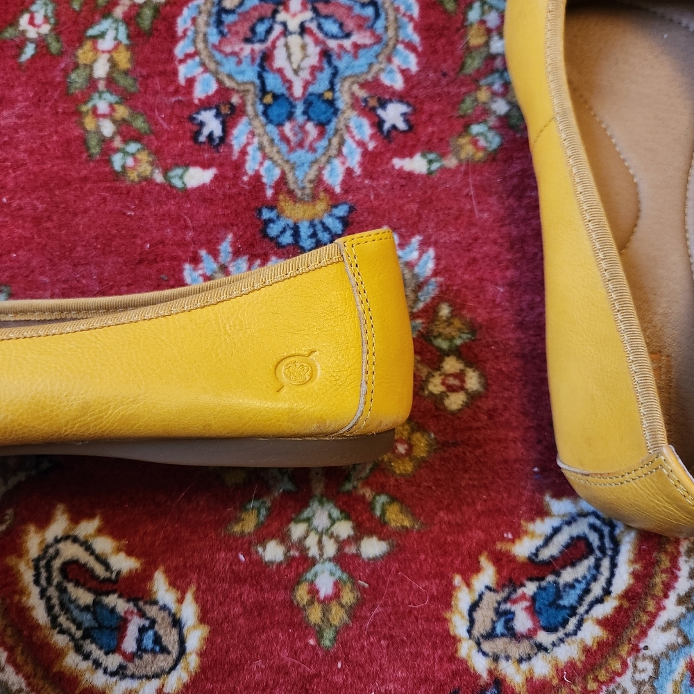 Born Leather Yellow Women's Flats with Bow Accent - Picture 2 of 6